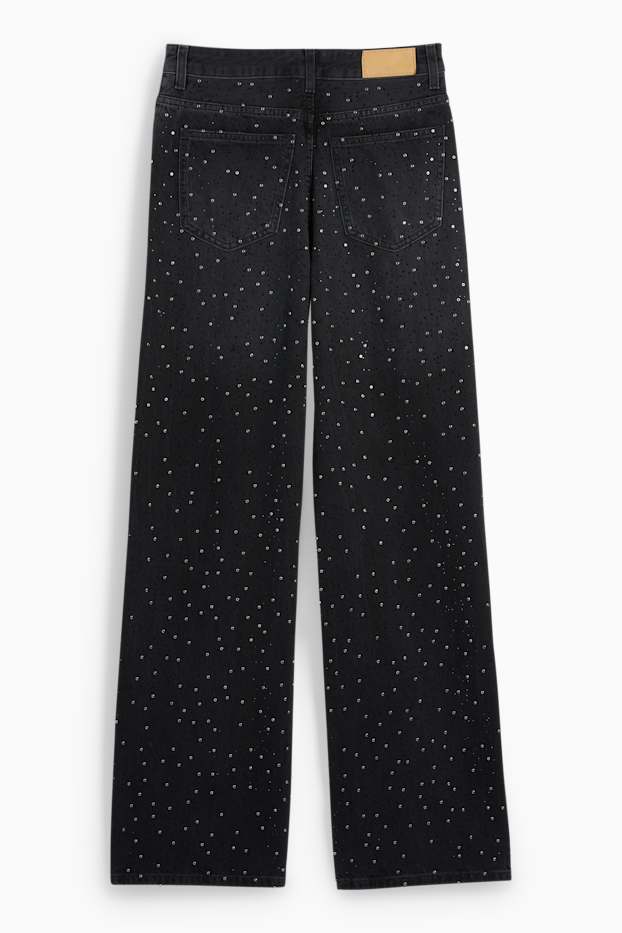 Femei - Loose fit jeans cu ștrasuri - talie înaltă - negru