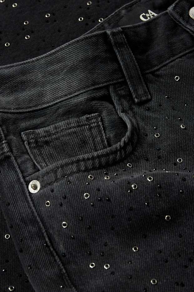 Femei - Loose fit jeans cu ștrasuri - talie înaltă - negru