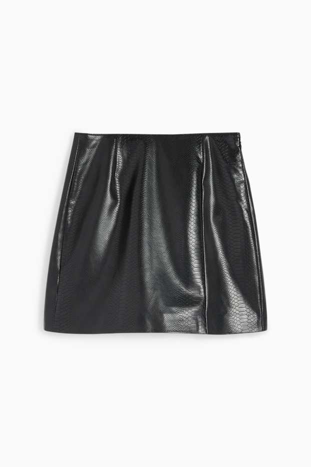 Femei - Fustă mini - imitație de piele - negru