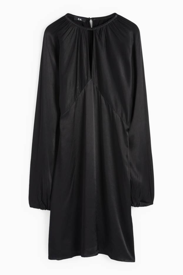 Femmes - Robe empire en satin, à manches ballons et dotée d'une découpe - noir