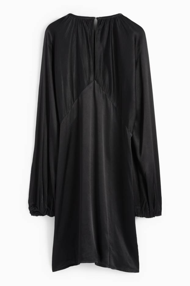 Femmes - Robe empire en satin, à manches ballons et dotée d'une découpe - noir