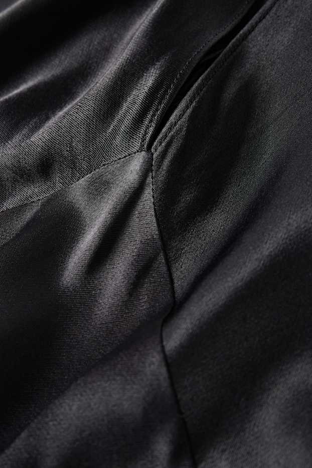Femmes - Robe empire en satin, à manches ballons et dotée d'une découpe - noir