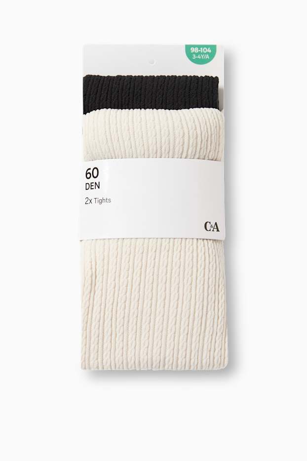 Children Girls - Multipack of 2 - tights - 60 denier - cable knit pattern - black