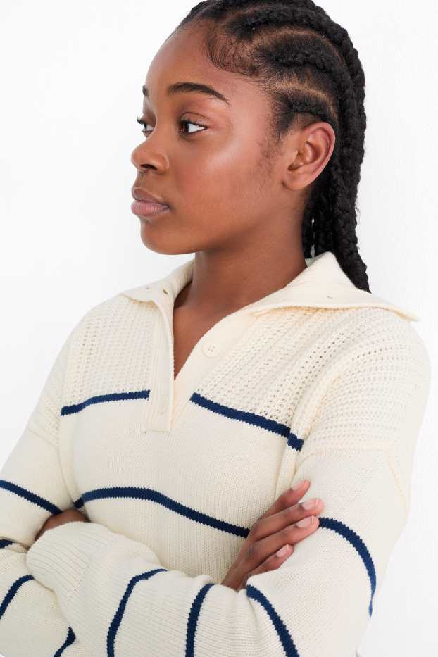 Kinder Mädchen - Pullover - gestreift - weiß