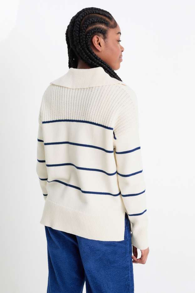Kinder Mädchen - Pullover - gestreift - weiß