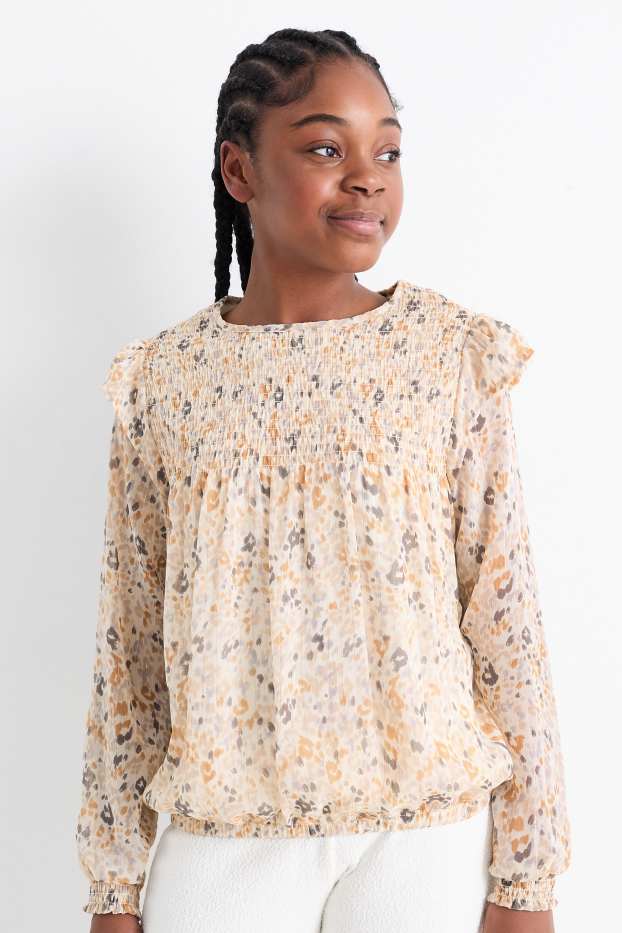 Kinderen: meisjes - Blouse - met patroon - licht beige
