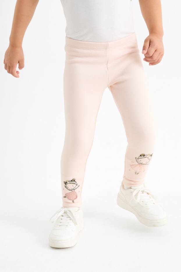 Enfants filles - Lot de 2 - ballerines et étoiles - leggings chauds - noir / rose
