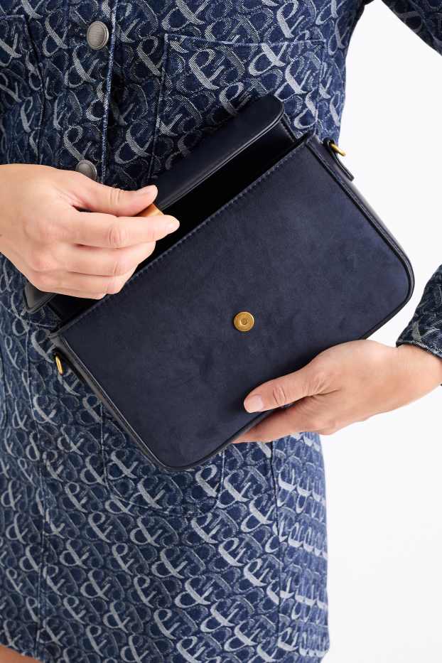 Damen - Schultertasche mit abnehmbarem Taschengurt - Lederimitat - dunkelblau