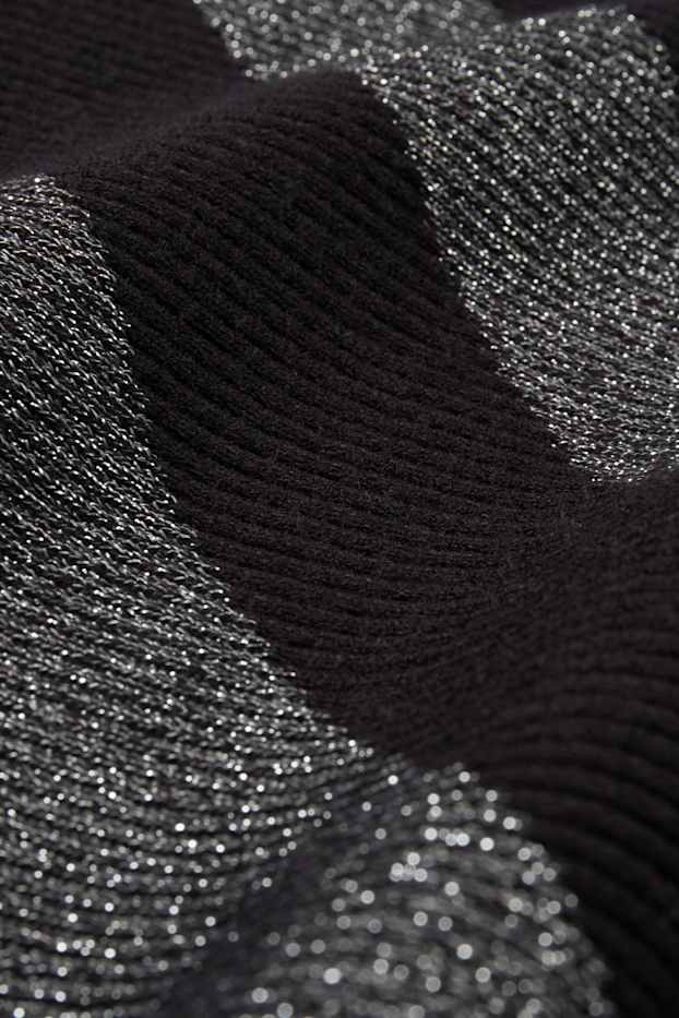 Femei - Pulover cu decolteu în V - reiat - negru