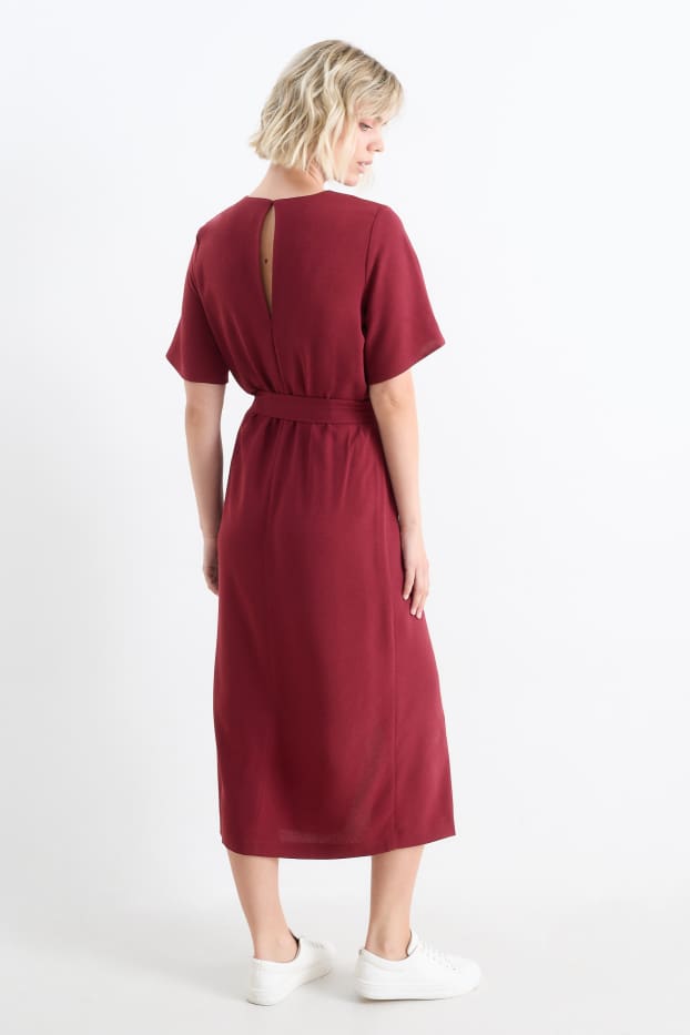 Damen - Kleid mit Schlitz - dunkelrot