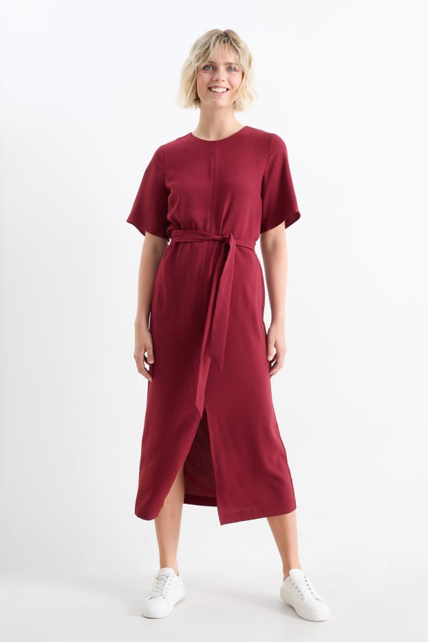 Damen - Kleid mit Schlitz - dunkelrot