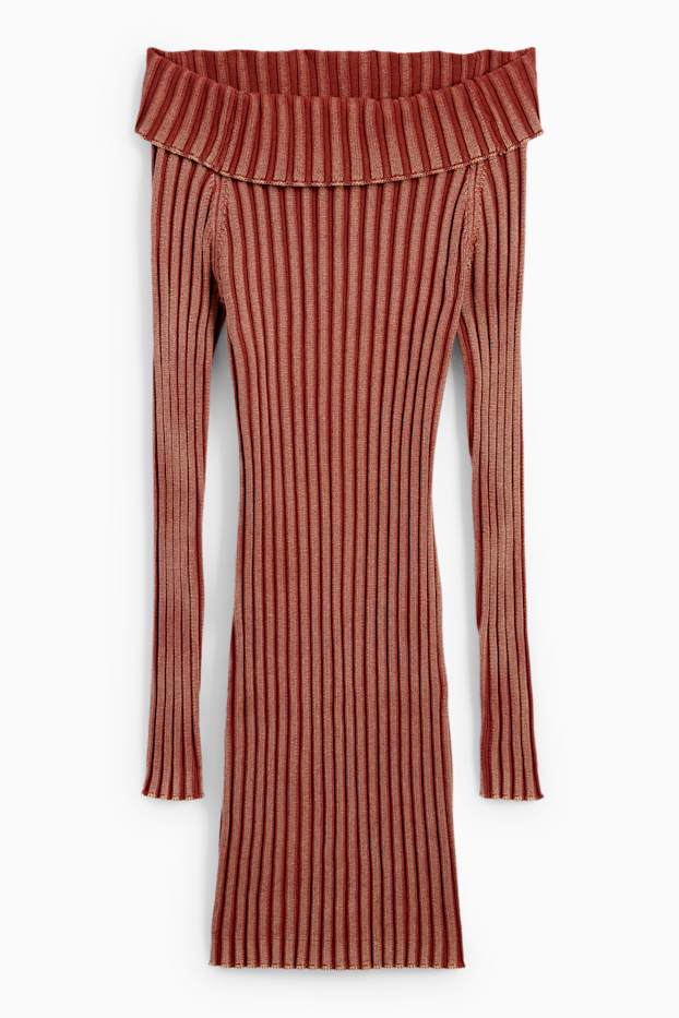 Dames - Nauwsluitende off-shoulder-jurk - geribd - roestbruin