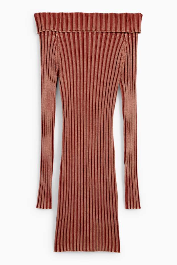 Dames - Nauwsluitende off-shoulder-jurk - geribd - roestbruin