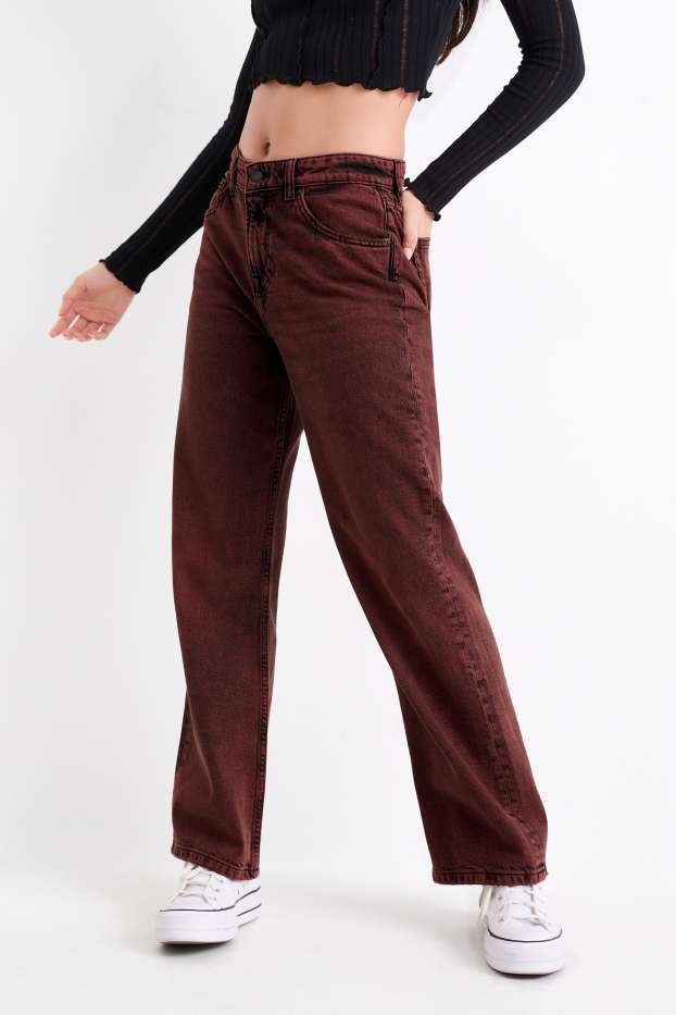 Femmes - Baggy jean - mid waist - bordeaux