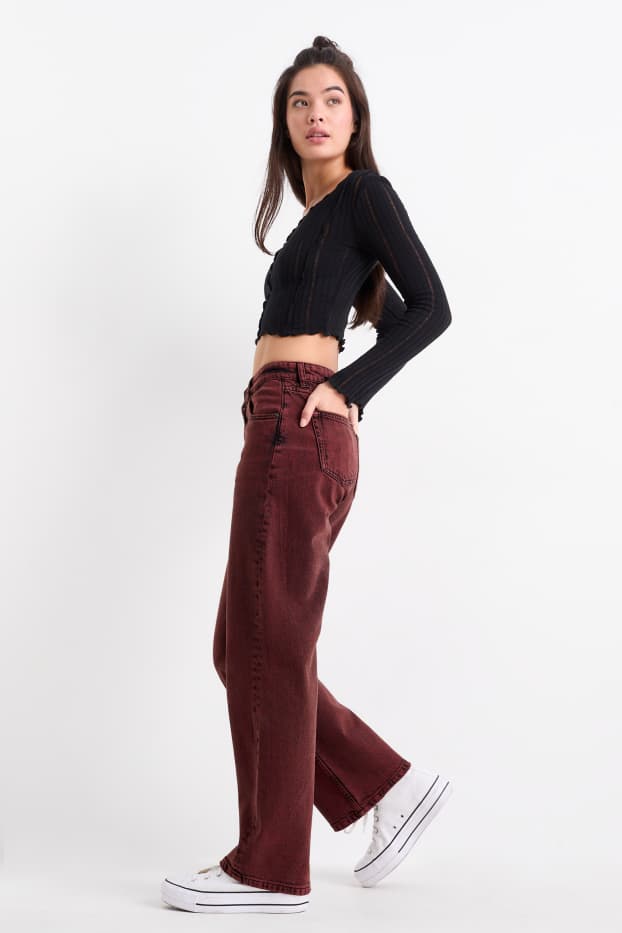 Femmes - Baggy jean - mid waist - bordeaux