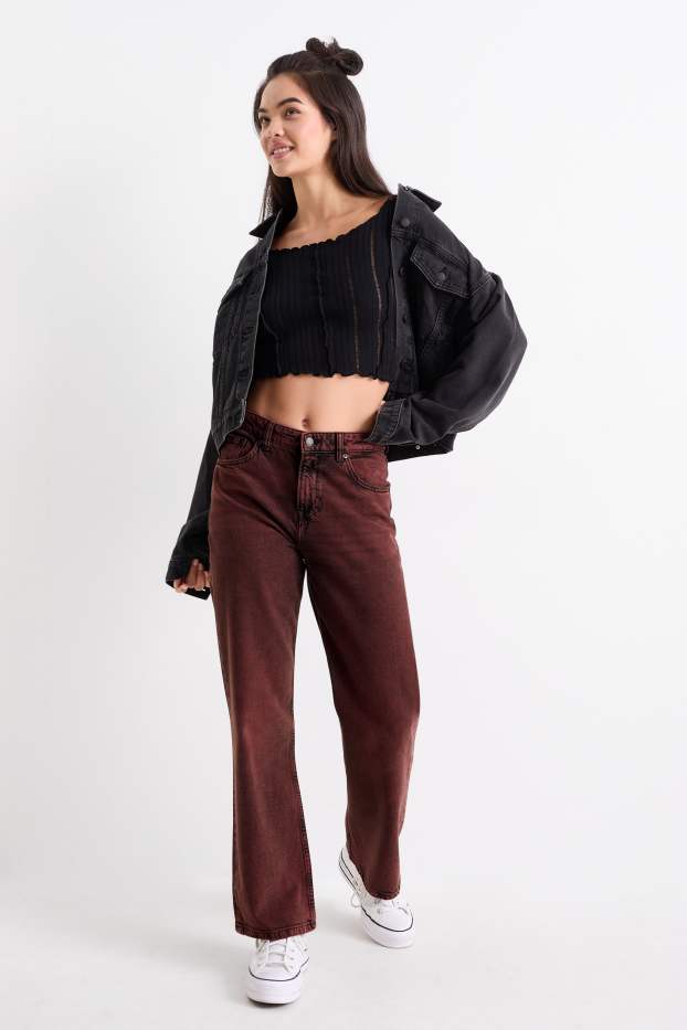Femmes - Baggy jean - mid waist - bordeaux