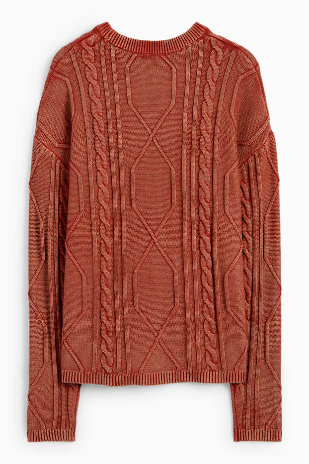 Uomo - Maglione - motivo treccia - ruggine