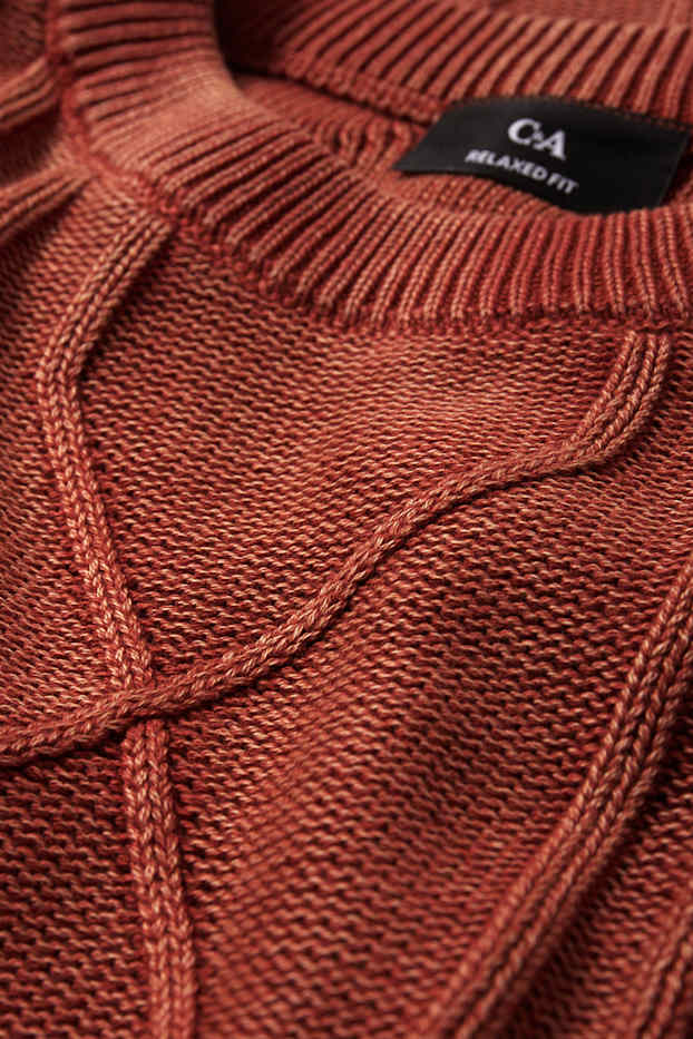 Uomo - Maglione - motivo treccia - ruggine