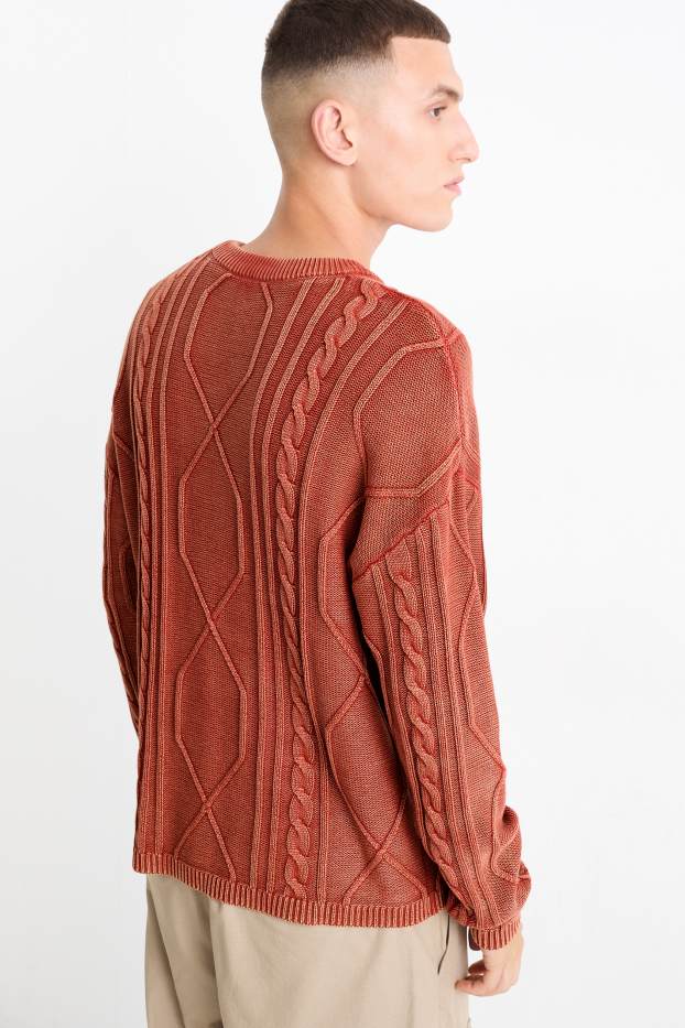 Uomo - Maglione - motivo treccia - ruggine