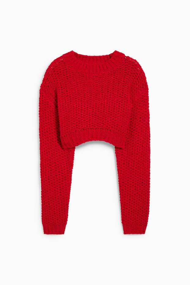 Women - Cropped jumper - dark red