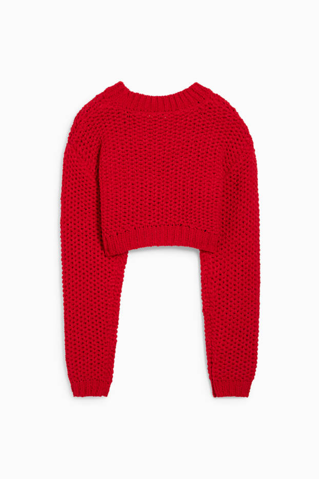 Women - Cropped jumper - dark red