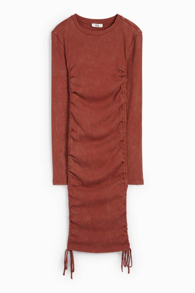 Donna - Vestito aderente - a coste - ruggine
