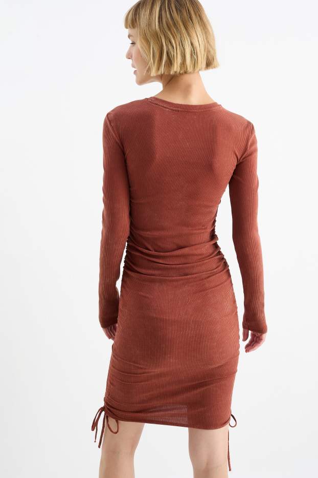 Donna - Vestito aderente - a coste - ruggine