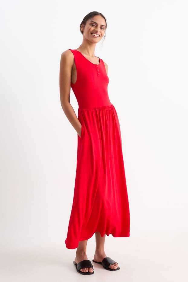 Dona - Vestit bàsic de viscosa - vermell