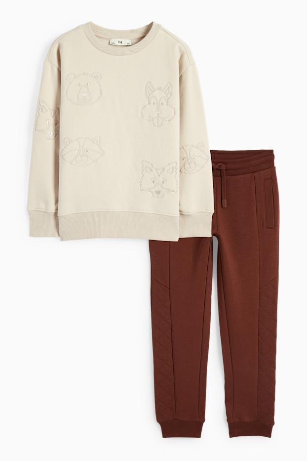 Copii - Băieți - Animale din pădure - set - bluză de molton și pantaloni de trening - 2 piese - bej / maro