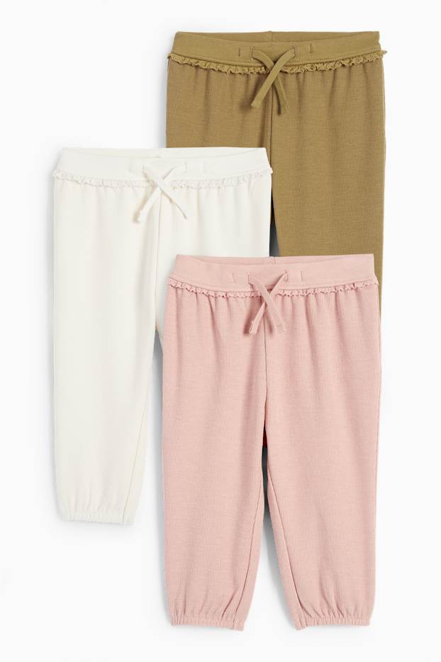 Bébés filles - Lot de 3 - pantalons de jogging bébé - rose / beige