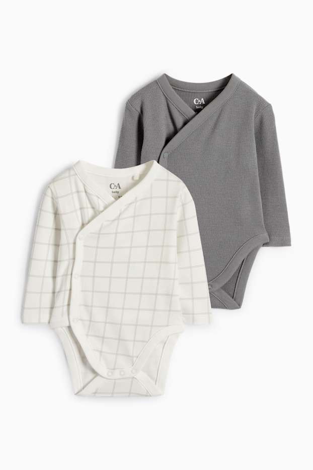 Baby Jungen - Multipack 2er - Baby-Wickelbody - weiss / grau
