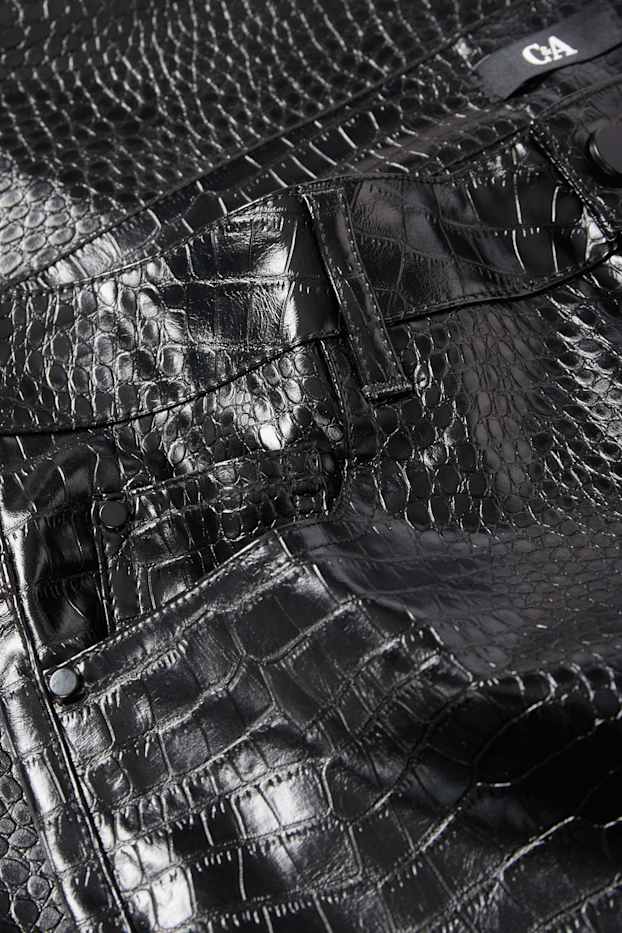 Damen - Hose - Mid Waist - Slim Fit - Lederimitat - schwarz