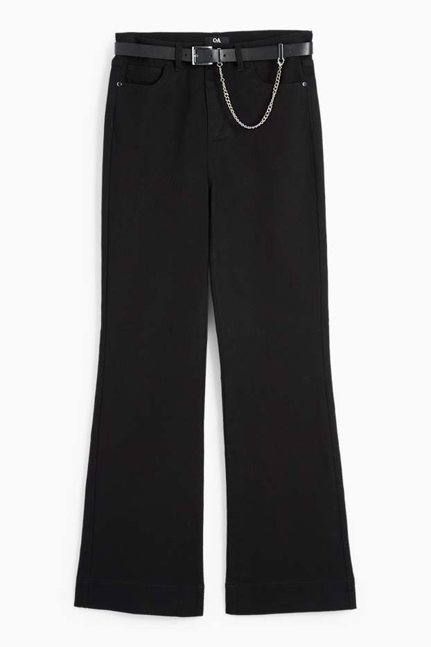 Dámské - Bootcut jeans s páskem - high waist - černá