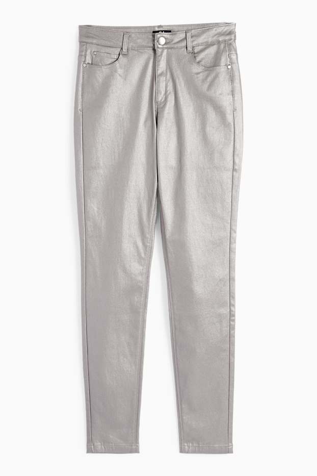 Femmes - Pantalon - high waist - skinny fit - brillant - argent