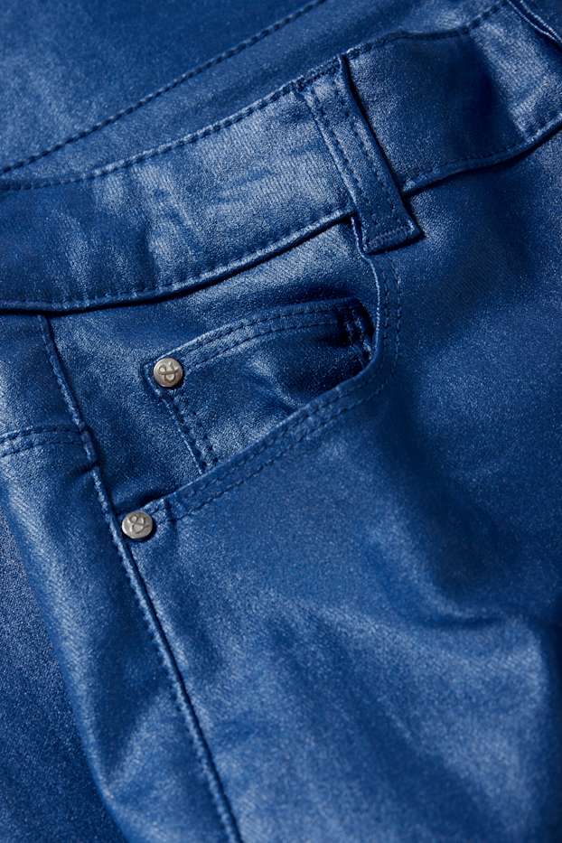 Femei - Pantaloni - talie înaltă - skinny fit - aspect lucios - albastru închis