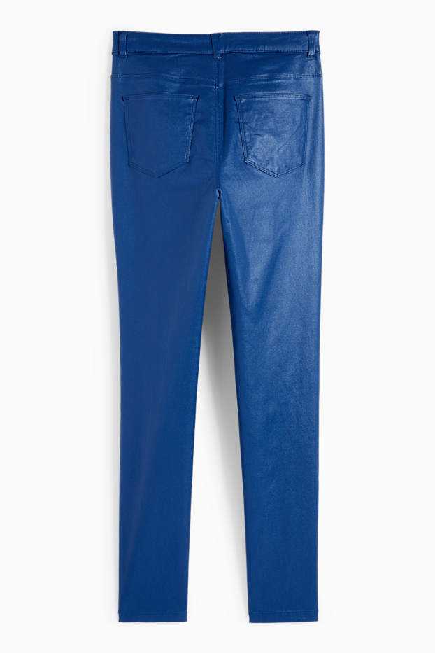 Femei - Pantaloni - talie înaltă - skinny fit - aspect lucios - albastru închis