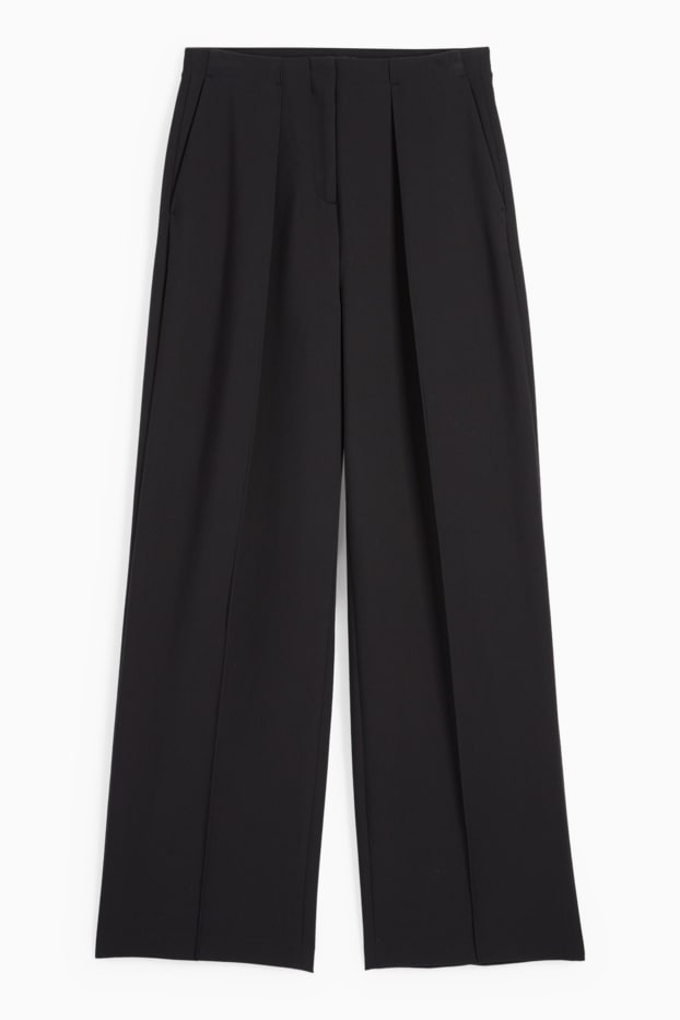 Women - Cloth trousers - high waist - wide leg - black