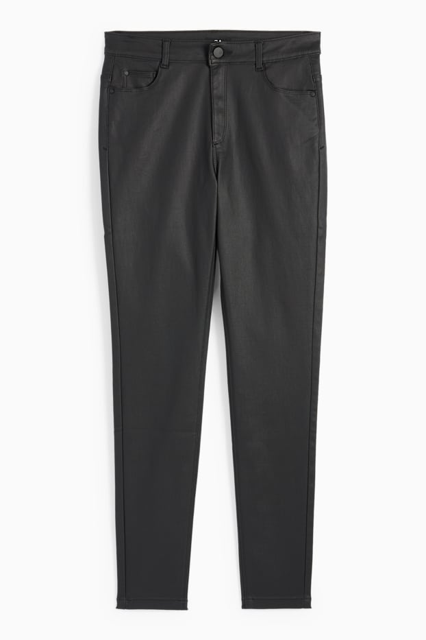 Femmes - Pantalon - high waist - skinny fit - brillant - noir
