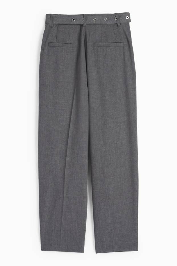 Dames - Pantalon met riem - high waist - tapered fit - donkergrijs