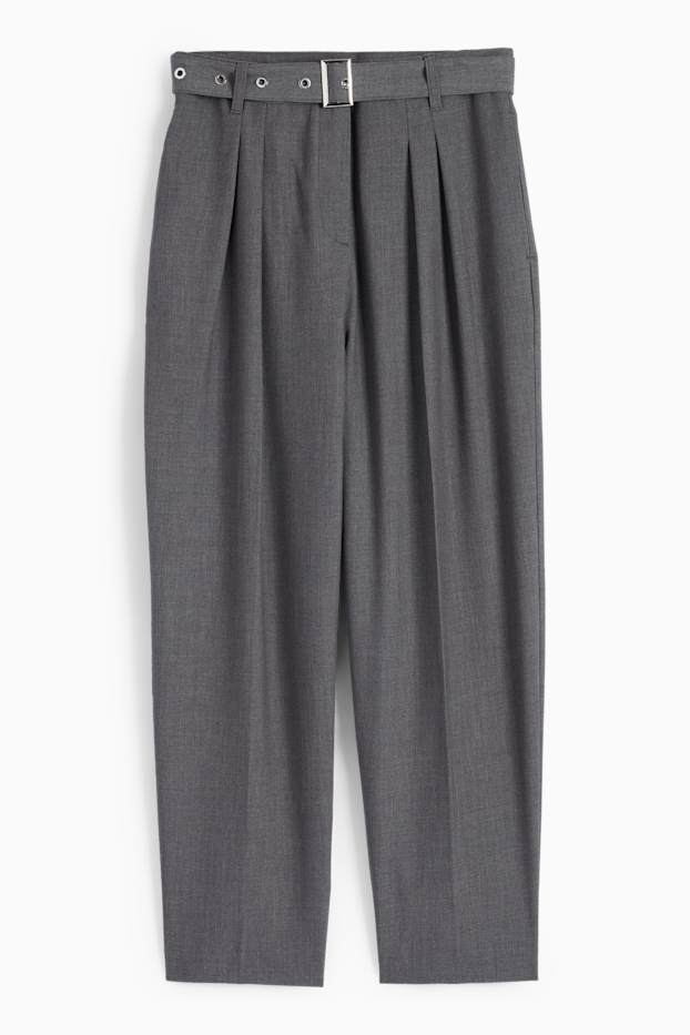 Dames - Pantalon met riem - high waist - tapered fit - donkergrijs