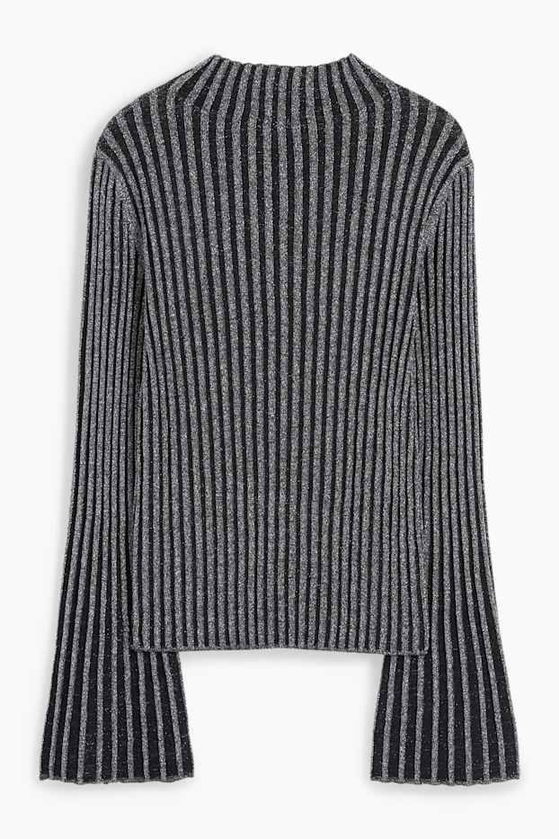 Damen - Pullover mit Stehkragen - gerippt - glänzend - schwarz