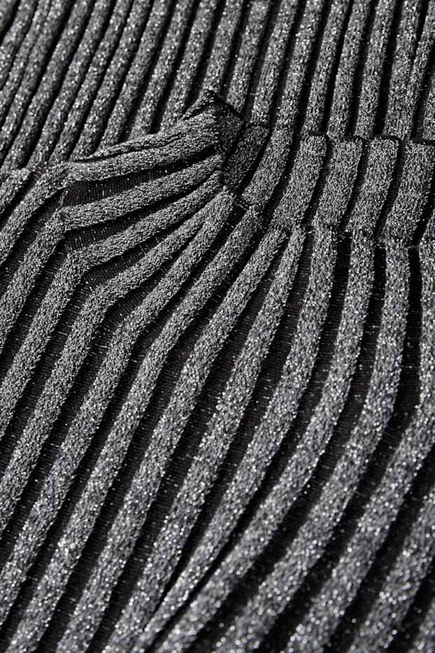 Damen - Pullover mit Stehkragen - gerippt - glänzend - schwarz