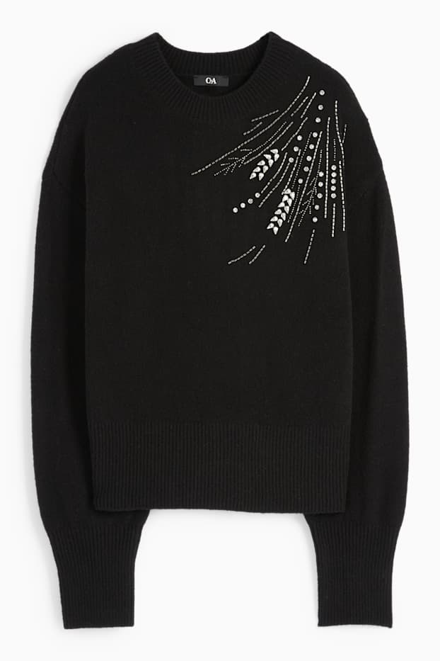 Femmes - Pull orné de strass - noir