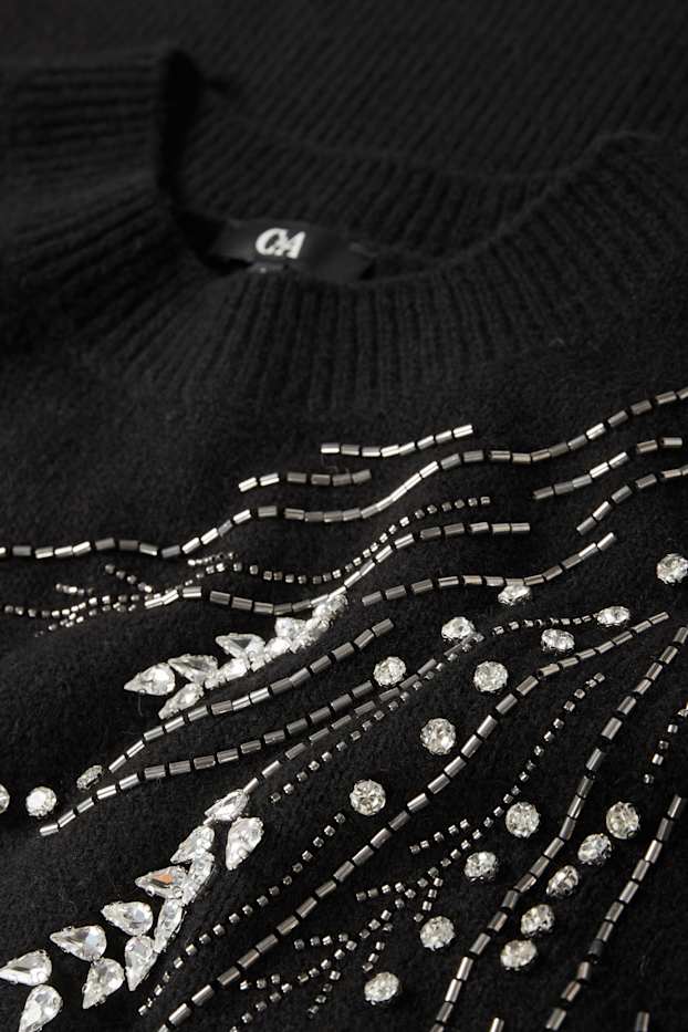Femmes - Pull orné de strass - noir