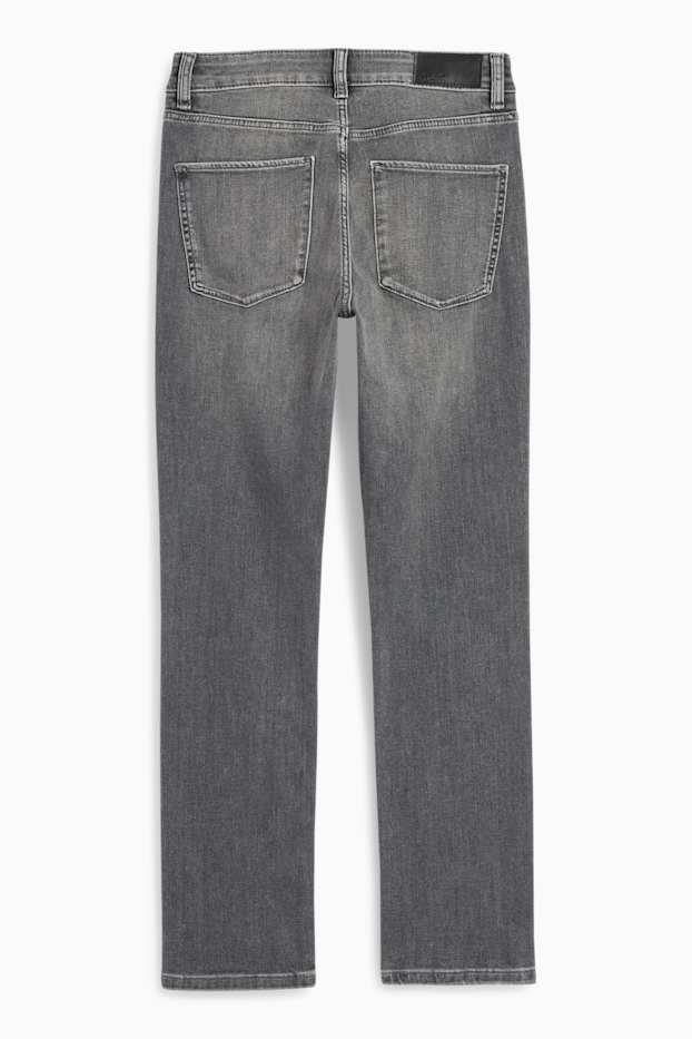 Women - Slim jeans with rhinestones - mid-rise waist - gray