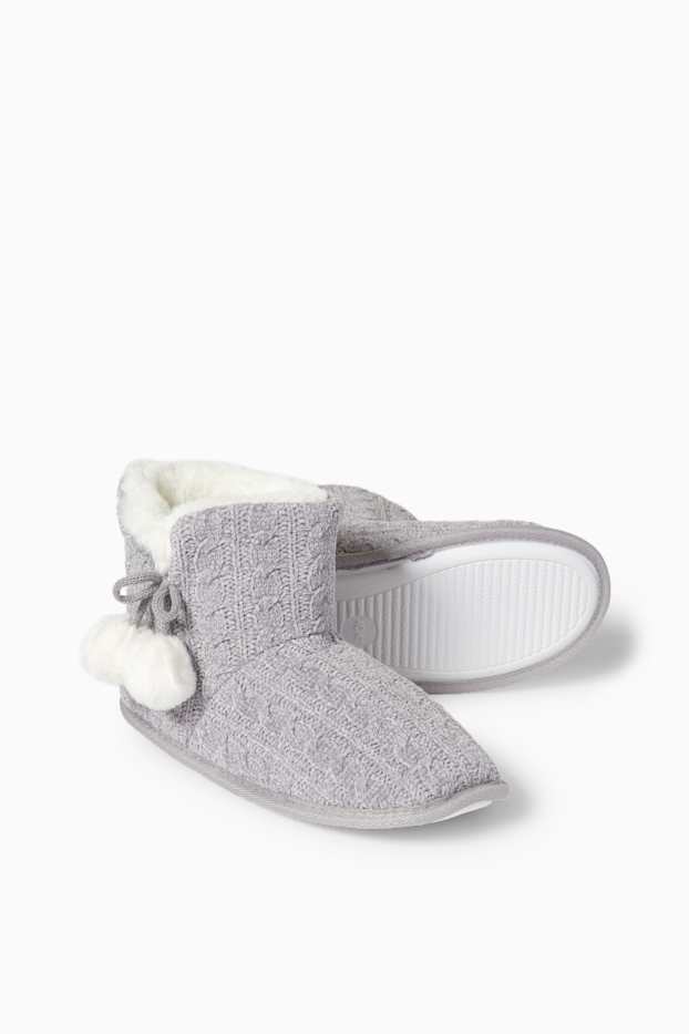 Dames - Pantoffels - kabelpatroon - lichtgrijs