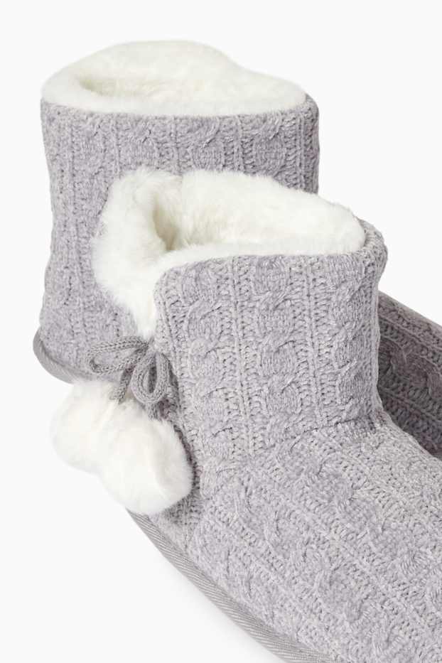 Dames - Pantoffels - kabelpatroon - lichtgrijs