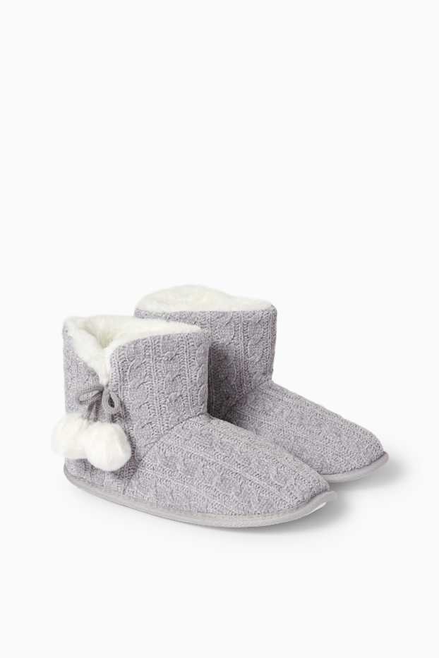 Dames - Pantoffels - kabelpatroon - lichtgrijs