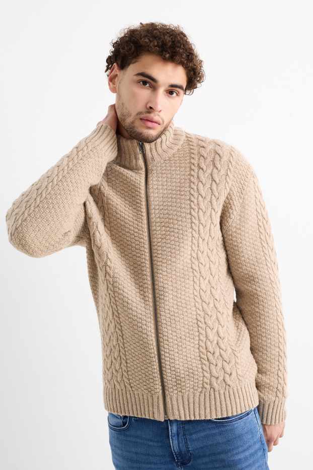 Heren - Vest - wolmix - kabelpatroon - licht beige