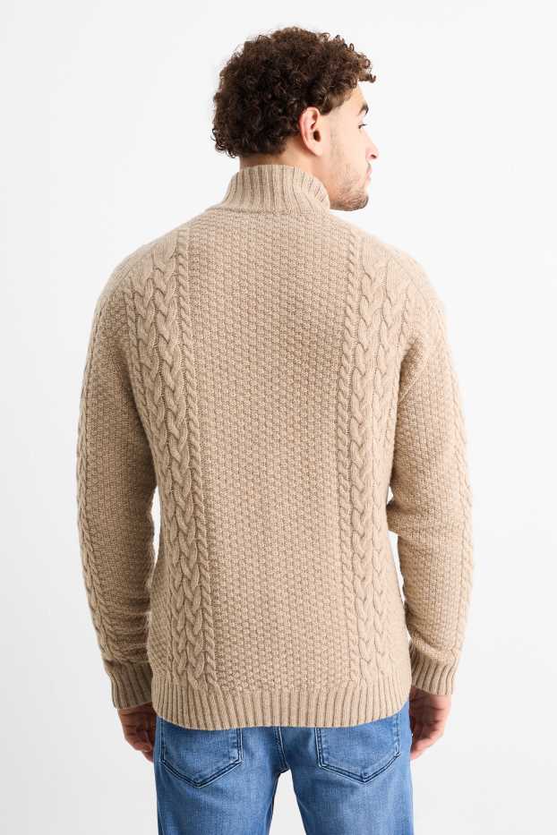 Heren - Vest - wolmix - kabelpatroon - licht beige